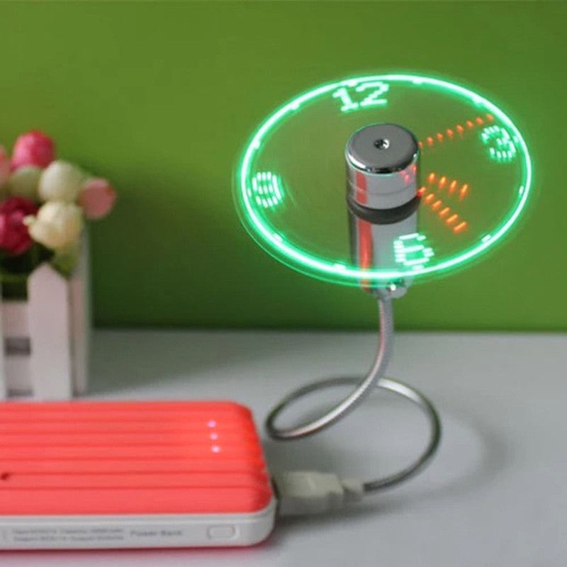 Mini ventilador USB con reloj LED