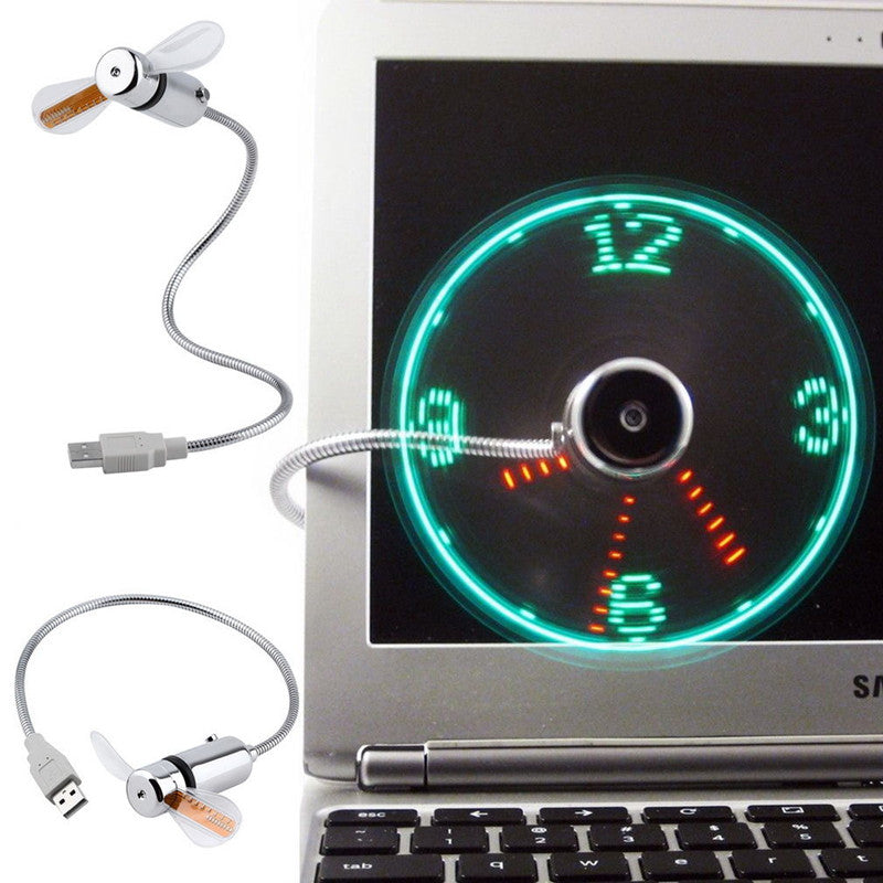 Mini ventilador USB con reloj LED